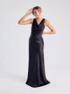 Six Stories Cowl Front Satin Bridesmaid Dress In Black