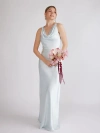 Six Stories Cowl Front Satin Bridesmaid Dress In Blue