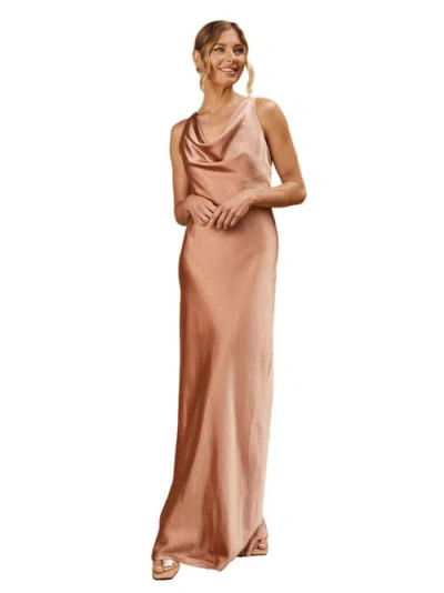 Six Stories Cowl Front Satin Bridesmaid Dress In Brown