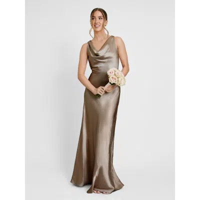 Six Stories Cowl Front Satin Bridesmaid Dress In Brown