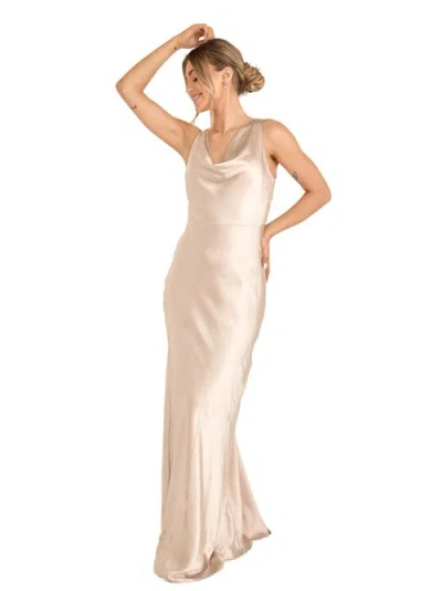Six Stories Cowl Front Satin Bridesmaid Dress In Neutral