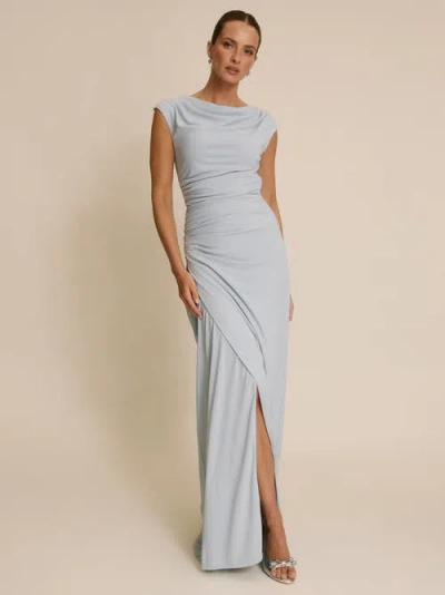 Six Stories Cowl Gathered Short Sleeve Bridesmaid In Blue