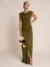 Six Stories Cowl Gathered Short Sleeve Bridesmaid In Green