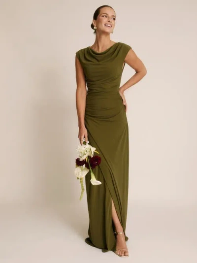 Six Stories Cowl Gathered Short Sleeve Bridesmaid In Green