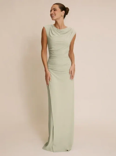 Six Stories Cowl Gathered Short Sleeve Bridesmaid In Green