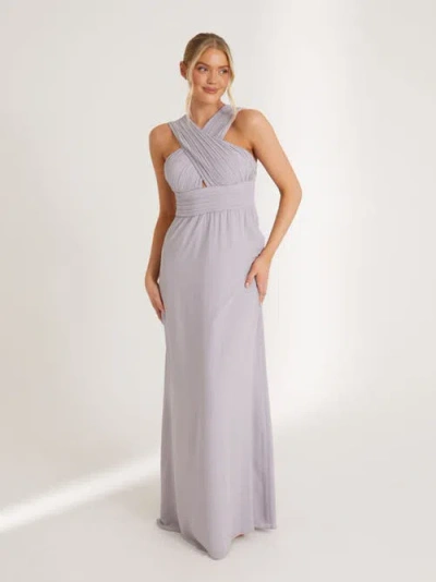 Six Stories Cross Neck Chiffon Bridesmaid Dress In Gray