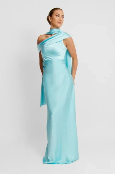 Six Stories Drape One Shoulder Bridesmaid Dress In Blue