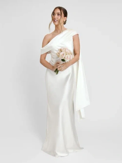 Six Stories Drape One Shoulder Bridesmaid Dress In White