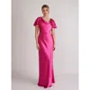 Six Stories Flutter Sleeve Satin Bridesmaid Dress In Animal Print