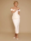 Six Stories Gathered Bardot Peplum Midi Dress In White