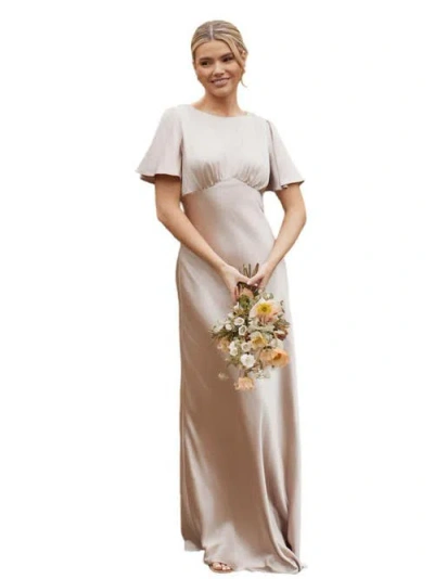 Six Stories Gathered Bust Satin Bridesmaid Dress In Neutral