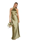 Six Stories Halter Neck Satin Bridesmaid Dress In Green