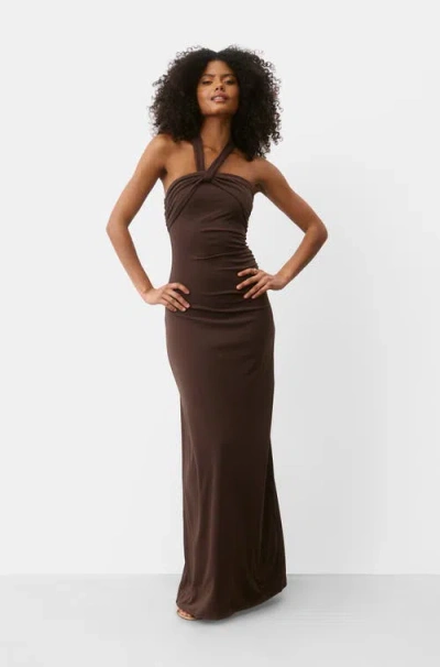 Six Stories Halter Neck Sculpt Bridesmaid Dress In Brown