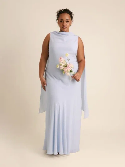Six Stories High Cowl Drape Chiffon Bridesmaid Dress In Blue
