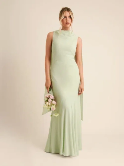 Six Stories High Cowl Drape Chiffon Bridesmaid Dress In Green