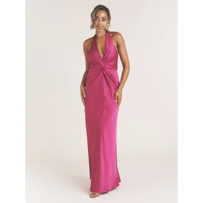 Six Stories Isabel Plunge Knot Detail Dress In Pink