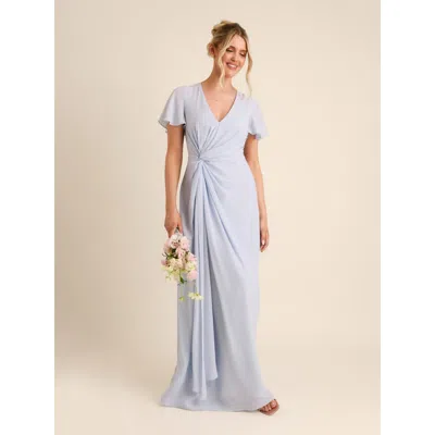 Six Stories Knot Front Chiffon Bridesmaid Dress In Blue