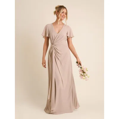 Six Stories Knot Front Chiffon Bridesmaid Dress In Neutral