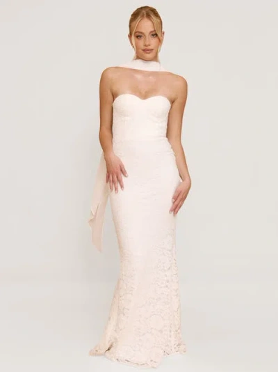 Six Stories Lace Bandeau Maxi Dress With Neck Scarf In Neutral