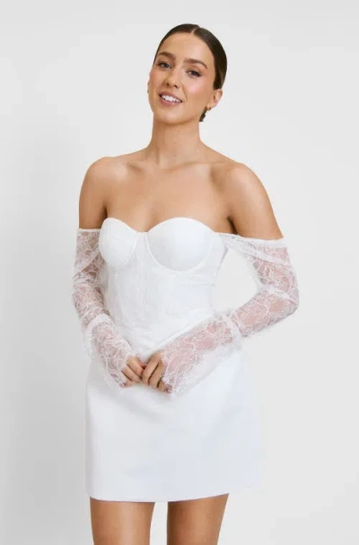 Six Stories Lace Bardot Mini Dress In White