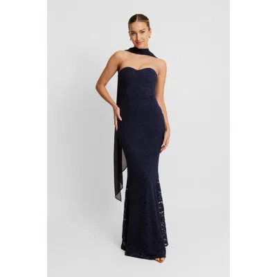 Six Stories Lace Corset Maxi Dress With Neck Scarf In Blue