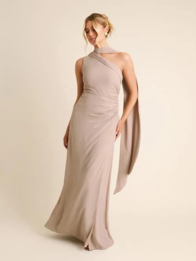 Six Stories One Shoulder Chiffon Bridesmaid Dress In Neutral