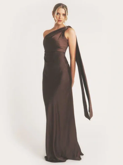 Six Stories One Shoulder Drape Bridesmaid Dress In Brown