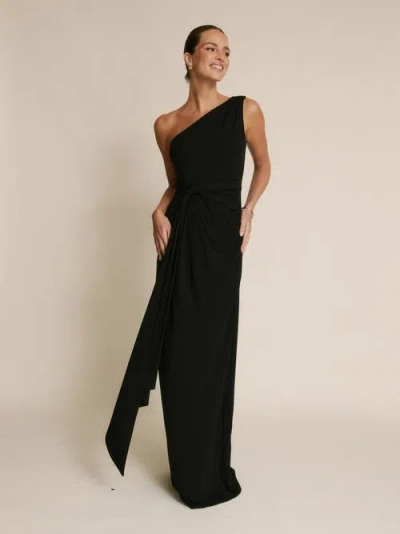 Six Stories One Shoulder Drape Stretch Bridesmaid In Black