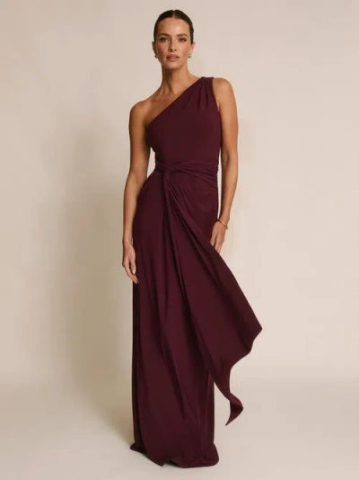 Six Stories One Shoulder Drape Stretch Bridesmaid In Burgundy