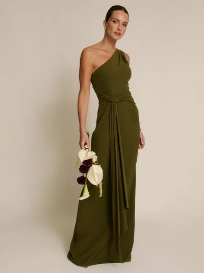 Six Stories One Shoulder Drape Stretch Bridesmaid In Green