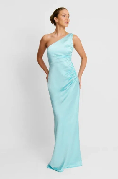 Six Stories One Shoulder Gathered Bridesmaid Dress In Blue