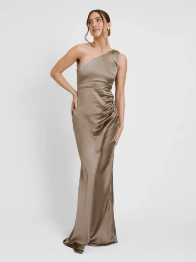 Six Stories One Shoulder Gathered Bridesmaid Dress In Brown
