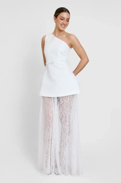 Six Stories One Shoulder Satin Lace Skirt Dress In White