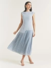 Six Stories Pleated Cap Sleeve Maxi Dress In Blue