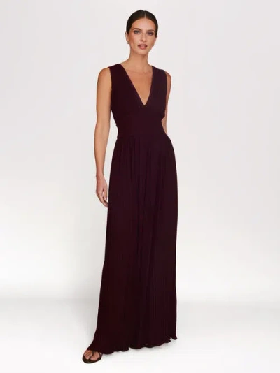 Six Stories Pleated Plunge Maxi Dress In Burgundy