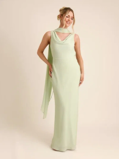 Six Stories Plunge Cowl Chiffon Bridesmaid Dress In Green