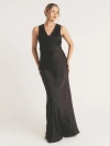 Six Stories Plunge Drape Satin Bridesmaid Dress In Black