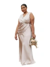 Six Stories Plunge Drape Satin Bridesmaid Dress In Brown