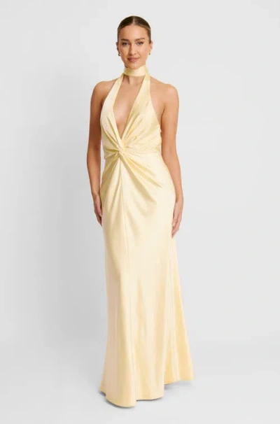 Six Stories Plunge Knot Satin Bridesmaid Dress In Yellow