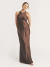 Six Stories Racer Neck Satin Bridesmaid Dress In Brown