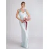 Six Stories Twist Back Satin Bridesmaid Dress In Blue