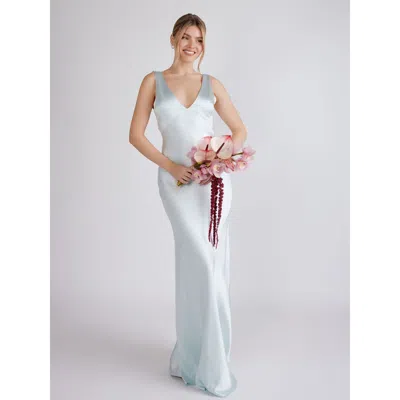 Six Stories Twist Back Satin Bridesmaid Dress In Blue