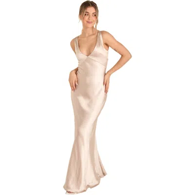 Six Stories Twist Back Satin Bridesmaid Dress In Neutral