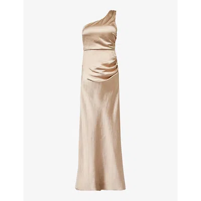 Six Stories Womens Champagne One-shoulder Ruched Satin Maxi Dress