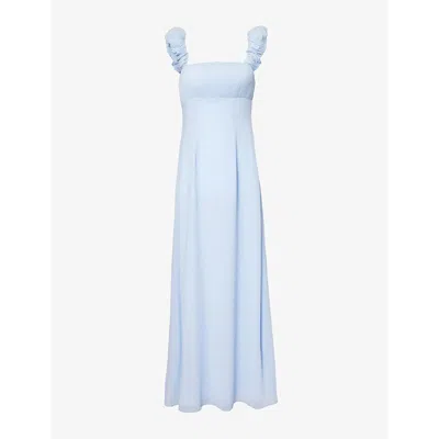 Six Stories Womens Cornflower Pleated-strap Square-neck Chiffon Maxi Dress