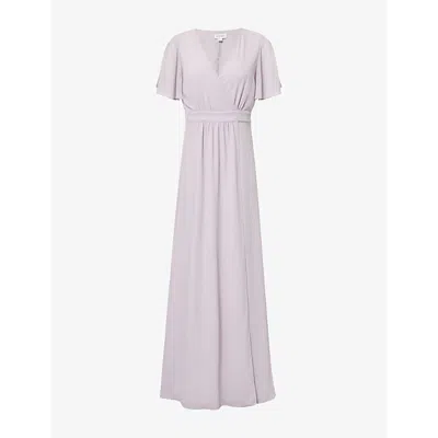 Six Stories Womens Lilac Short-sleeved Wraparound Chiffon Maxi Dress