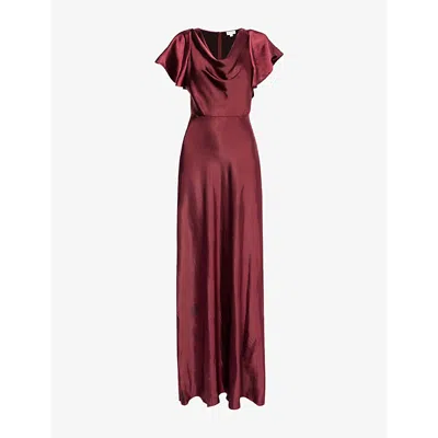 Six Stories Womens Cowl-front Short-sleeve Satin Maxi Dress Deep Wine