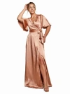 Six Stories Wrap Tie Satin Bridesmaid Dress In Neutral