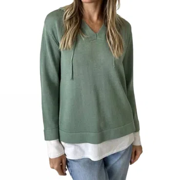 Six/fifty Abigail V-neck Pullover Hoodie Sweater In Gree In Multi