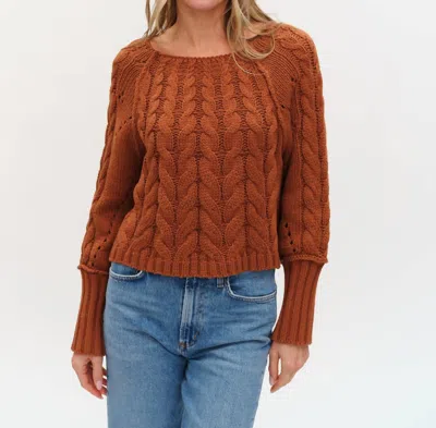 Six/fifty Alexa Cable Knit Boat Neck Sweater In Rust In Brown